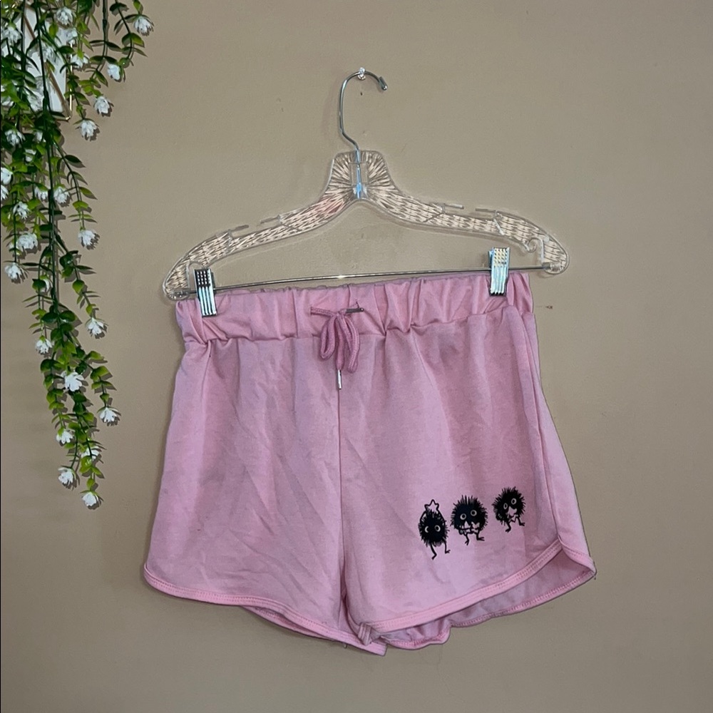 Studio Ghibbli Pink Drawstring Shorts with Cute Sprouts
